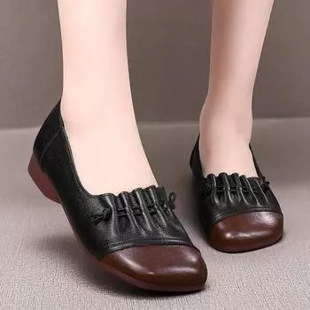Мягкие кожаные туфли в стиле ретро, обувь для мам на плоской подошве, женская обувь среднего и старшего возраста, кожаные туфли на мягкой подошве на резиновой подошве 41 белый