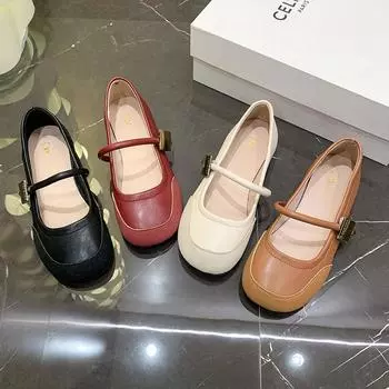 Мягкие кожаные туфли в стиле ретро с круглым носком и металлической пряжкой, весна 2024, корейская версия, новые уродливые и милые женские туфли из кожи 35 покинуть белый