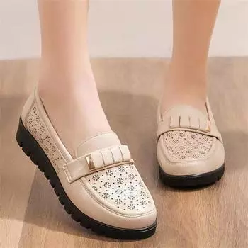 Мягкие кожаные весенние и летние туфли-одиночки среднего возраста с мягкой подошвой, нескользящие, женские туфли для пожилых людей, дышащие, новые, удобные кожаные туфли от моли 35 чёрный