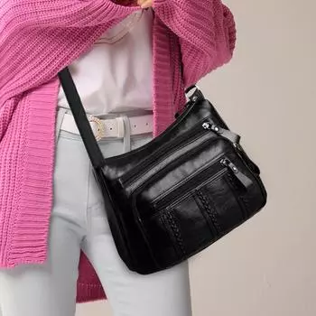 Мягкие кожаные женские однотонные сумки через плечо, плетеные сумки на плечо с несколькими карманами CHINA