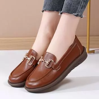 Мягкие кожаные женские туфли Весенние одинарные туфли Британский стиль Маленькие кожаные туфли Женские мягкие нескользящие туфли Le Fu Женские туфли One Step 35