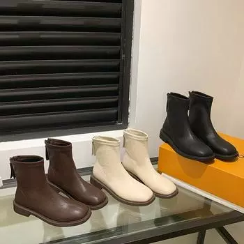 Мягкие кожаные зимние тонкие сапоги женские 2024 эластичные женские сапоги новые женские туфли ботинки ботинки Martin бархатные женские короткие сапоги 35