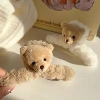 Мягкие милые медвежьи зимние плюшевые акриловые заколки для волос для женщин и девочек, большие корейские кроличьи заколки из меха акулы, заколки для волос, аксессуары для волос белый