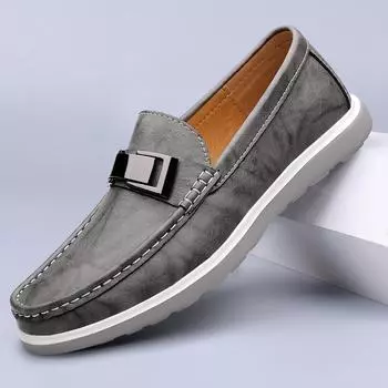 Мягкие мокасины Slip on, нескользящие, дышащие, для вождения, универсальные, для ходьбы, для офиса, деловая обувь, мужская повседневная обувь из натуральной кожи 38 серый