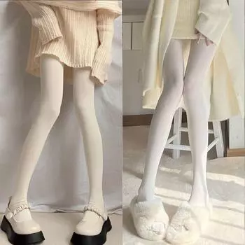 Мягкие молочно-белые чулки в стиле Лолита для женщин - летние колготки с защитой от зацепов One Size