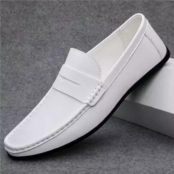 Мягкие мужские лоферы, кожаные мужские повседневные туфли без шнуровки, летняя обувь на плоской подошве, мокасины на плоской подошве, большие размеры 38-47 38 белый