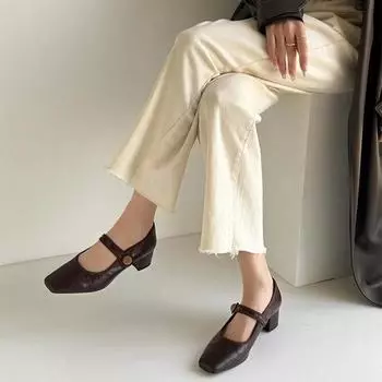 Мягкие одинарные туфли женские ретро квадратные туфли Мэри Джейн женские туфли с неглубоким носком на толстом каблуке Tide модные и удобные 35 коричневый
