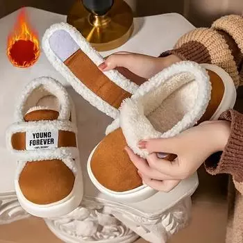 Мягкие плоские тапочки для зимы, простые туфли с круглым носком, удобные и теплые домашние и уличные тапочки 36-37 чёрный