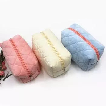 Мягкие плюшевые косметички большой емкости, подушка в виде сердца, чехол для макияжа, губная помада, органайзер для теней, сумки-карандаши для телефона с верхней ручкой светло-синий