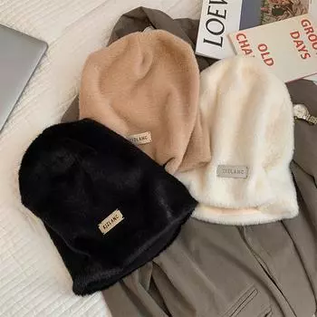 Мягкие плюшевые шапки для женщин на открытом воздухе, зимняя теплая шапка из меха кролика, утолщенная, для езды на велосипеде, женские шапки, устойчивые к холоду, твердые, милые, пушистые, модные