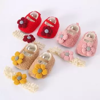 Мягкие плюшевые туфли Baby Flower Design с повязкой на голову 12