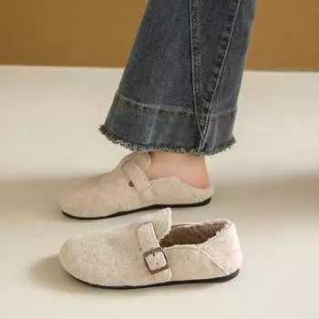 Мягкие повседневные универсальные туфли Boken 2024 года, новые осенне-зимние туфли One Foot Kick Bean, модные и теплые туфли Boken из хлопка 35 бежевый