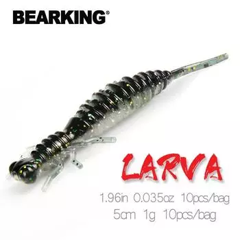Мягкие приманки Bearking Larva, 5 см, 1 г, 10 шт./пакет, искусственный силиконовый окунь, щука, гольян, приманка для плавания, отсадка, пластиковые приманки, червь