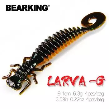 Мягкие приманки Bearking Larva, 9,1 см, 6,3 г, 4 шт., искусственные приманки, рыболовные черви, силиконовые окуни, щука, гольян, приманка для плавания, отсадка, пластиковые приманки A