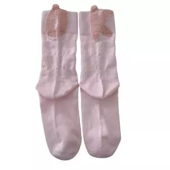 Мягкие Простые Хлопковые Гольфы до Середины Икры Асимметричные Плюшевые Шарики Сетчатые Носки-Крючки Слова Летний Трикотаж Принтованные Носки Девочка
