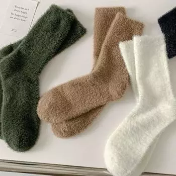 Мягкие простые толстые ретро однотонные носки средней толщины в корейском стиле мужские носки из норки бархатные чёрный
