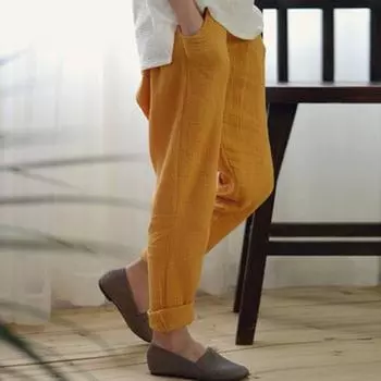 Мягкие пушистые брюки, летние тонкие двухслойные брюки из хлопка и конопли, свободные большие повседневные брюки с эластичным поясом, женские брюки, брюки мужские L