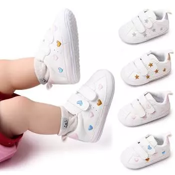 Мягкие резиновые детские кроссовки с милой вышивкой Love Stars, детские туфли, нескользящие балетки, первая обувь для ходьбы для девочек и мальчиков 0-6m серебряный