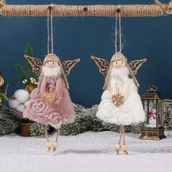 Мягкие рождественские крылья подвеска для девочки мультяшный ангел девушка украшения кулон на рождественскую елку сувениры для вечеринки белый