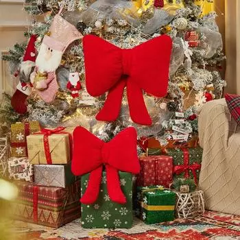 Мягкие рождественские украшения, мягкие пушистые подушки, симпатичная плюшевая подушка с бантом, домашний декор One Size