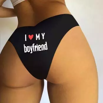 Мягкие сексуальные бесшовные трусы Varsbaby для женщин с принтом «Я люблю своего парня» S чёрный