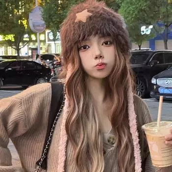 Мягкие шапки Майяра для женщин, осенне-зимняя теплая защитная шапка Star Atmosphere, маленькая универсальная вязаная шапка с изображением лица 56-58cm бежевый