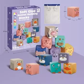 Мягкие силиконовые детские игрушки для животных с крупными частицами, строительные блоки, детские мультяшные игрушки для ванны, цифровое строительство