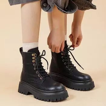 Мягкие средние ботинки Martin в стиле ретро 2024 года, осень-зима, новые короткие ботинки из мягкой кожи с толстой подошвой, натирающие ревеневые ботинки 35 чёрный