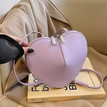 Мягкие сумки через плечо из искусственной кожи в форме сердца для женщин, новые модные однотонные маленькие сумки через плечо, дизайнерские роскошные сумки на молнии
