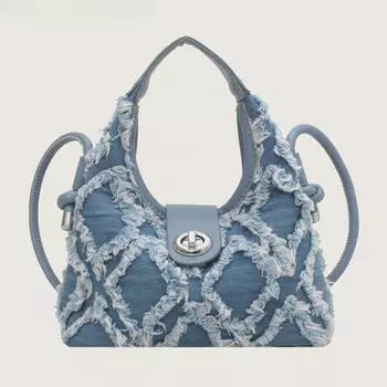 Мягкие сумки через плечо из ткани для женщин, роскошные дизайнерские кошельки и сумки, повседневная сумка-хобо с необработанным краем 20x18x7cm чёрный