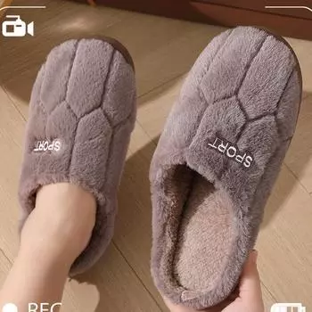 Мягкие тапочки из хлопка с мягкой подошвой для теплого зимнего комфорта, украшенные рисунком в виде пары английских букв. 44-45 серый