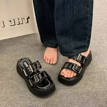 Мягкие тапочки на высоком каблуке, женские сандалии с двойной пряжкой и поясом, роскошные пляжные дизайнерские тапочки, туфли на плоской подошве, женские летние