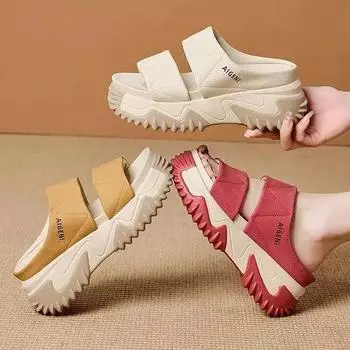 Мягкие тапочки, женские новые домашние и уличные модные тапочки на толстой подошве, трендовая противоскользящая обувь на плоской подошве, износостойкие мюли 35 красный