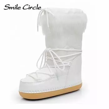 Мягкие теплые женские зимние сапоги с круглым носком, на шнуровке, галоши, модные удобные повседневные сапоги 35 белый