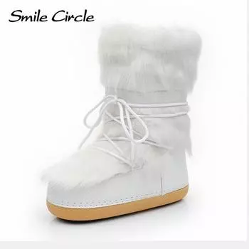 Мягкие теплые женские зимние сапоги с круглым носком, на шнуровке, галоши, модные удобные повседневные сапоги 35 белый