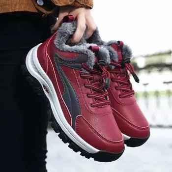 Мягкие толстые теплые зимние ботинки для женщин среднего и пожилого возраста – зимняя хлопковая походная обувь 36 вино красного
