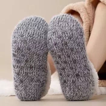 Мягкие толстые термоноски, пушистые носки-тапочки для сна, модные зимние теплые носки для дома белый