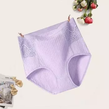 Мягкие трусы, классические кружевные эластичные женские трусики, сексуальные трусики с высокой талией, однотонные женские трусики, внутренняя одежда 4XL фиолетовый