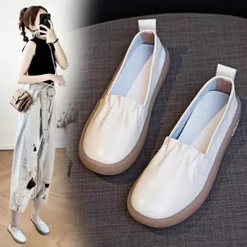 Мягкие туфли из натуральной кожи, женские туфли на плоской подошве, новая весенняя удобная обувь на мягкой подошве, женская модная повседневная обувь 35 абрикосовый