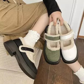 Мягкие туфли Мэри Джейн из кожи для женщин 2024 года, осень-зима, хлопковые туфли в стиле ретро с закрытым носком, теплые мокасины на платформе, таконы Para Mujer 35 белый