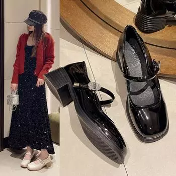 Мягкие туфли Мэри Джейн, модные и удобные, весна-лето, средний каблук, мягкая подошва, женские туфли для поездок на работу, небольшого размера 35 бежевый