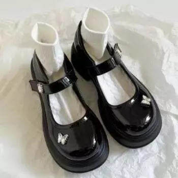 Мягкие туфли Мэри Джейн, женские весенние одинарные туфли с пряжкой A Word и черной круглой головкой, английские туфли с неглубоким носком 35 чёрный