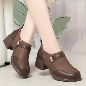 Мягкие туфли Slip On Spring, женские, винтажные, женские, на толстом каблуке, на платформе, ретро, коричневые, на каждый день, для мам 41 чёрный