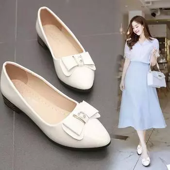 Мягкие туфли, туфли на плоской подошве с бантом, новые универсальные туфли с острым носком и мелким горлышком, женские туфли-совочки 35 розовый