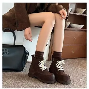 Мягкие удобные универсальные ботинки Martin для женщин, короткие туфли-трубы из матовой кожи в стиле ретро со шнуровкой для женщин 35 коричневый