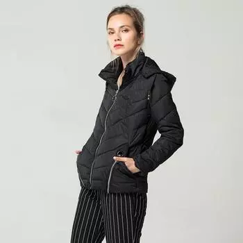Мягкие удобные женские осенне-зимние куртки с капюшоном, пальто, тонкие парки с хлопковой подкладкой, верхняя одежда M чёрный
