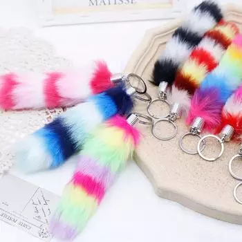 Мягкие украшения с пушистым хвостом, подвески для сумки, плюшевые цветные полоски из искусственного меха, милые подарочные аксессуары