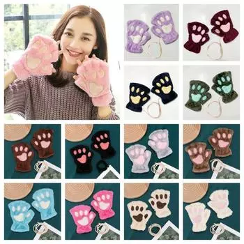 Мягкие варежки с медвежьими лапами из полипропилена, хлопка, плюша, кошачьих когтей, милые мультяшные варежки от холода унисекс синий