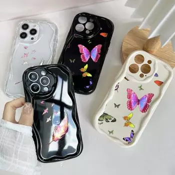 Мягкие волнистые чехлы для телефонов N76 с бабочкой для Samsung A54 A34 A13 A14 S23 S24 Ultra Xiaomi Redmi Note 13 12C Realme Infinix, защитный бампер Samsung A02/M02
