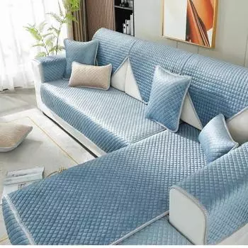 Мягкие замшевые диванные подушки сине-бежевого цвета в клетку в форме ромба Теплые и удобные подушки для осени и зимы 55x55cm